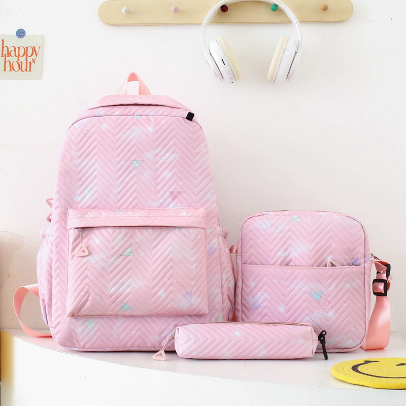 New cross-border thickened embossed printed backpack, large-capacity three-piece schoolbag for primary school, junior high school and senior high school students