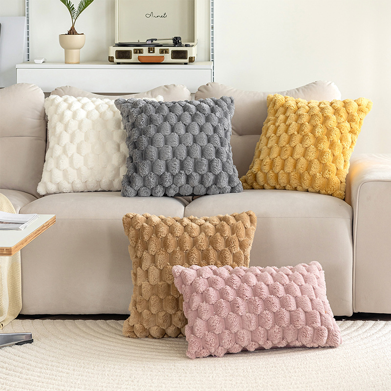 跨境新款纯色龟背绒毛绒抱枕套立体沙发抱枕民宿卧室装饰靠枕靠垫