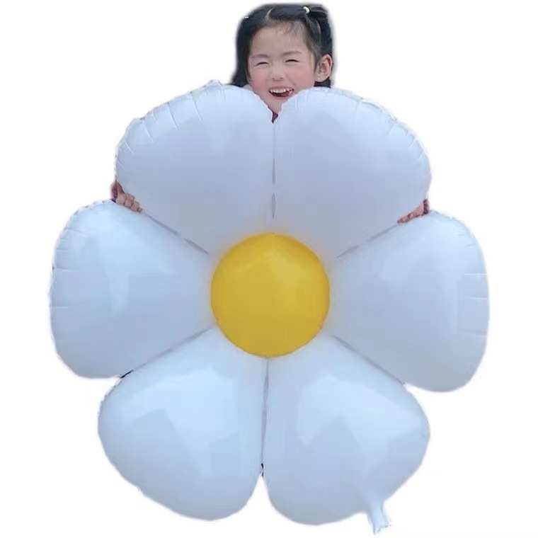 Daisy balloons, colorful small daisies, white girl balloons, sunflowers rising into the air, floating air balls, large smiley face flowers pic 7