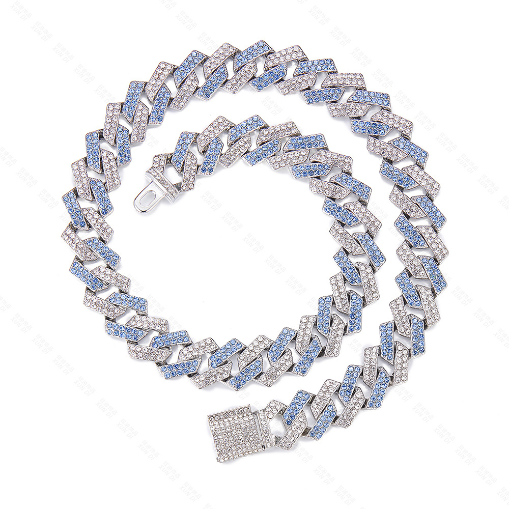 New European and American heavy industry full-diamond Cuban chain necklace, high-end hip-hop necklace men's accessory wholesale, Cuban chain with diamonds Item Picture
