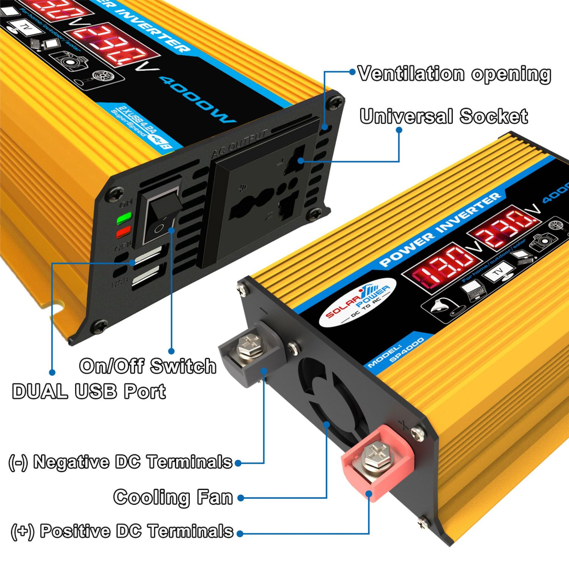 Cross-border bestseller inverter 12V-220V/110V300W portable with dual USB for car and home use and display screen pic 17