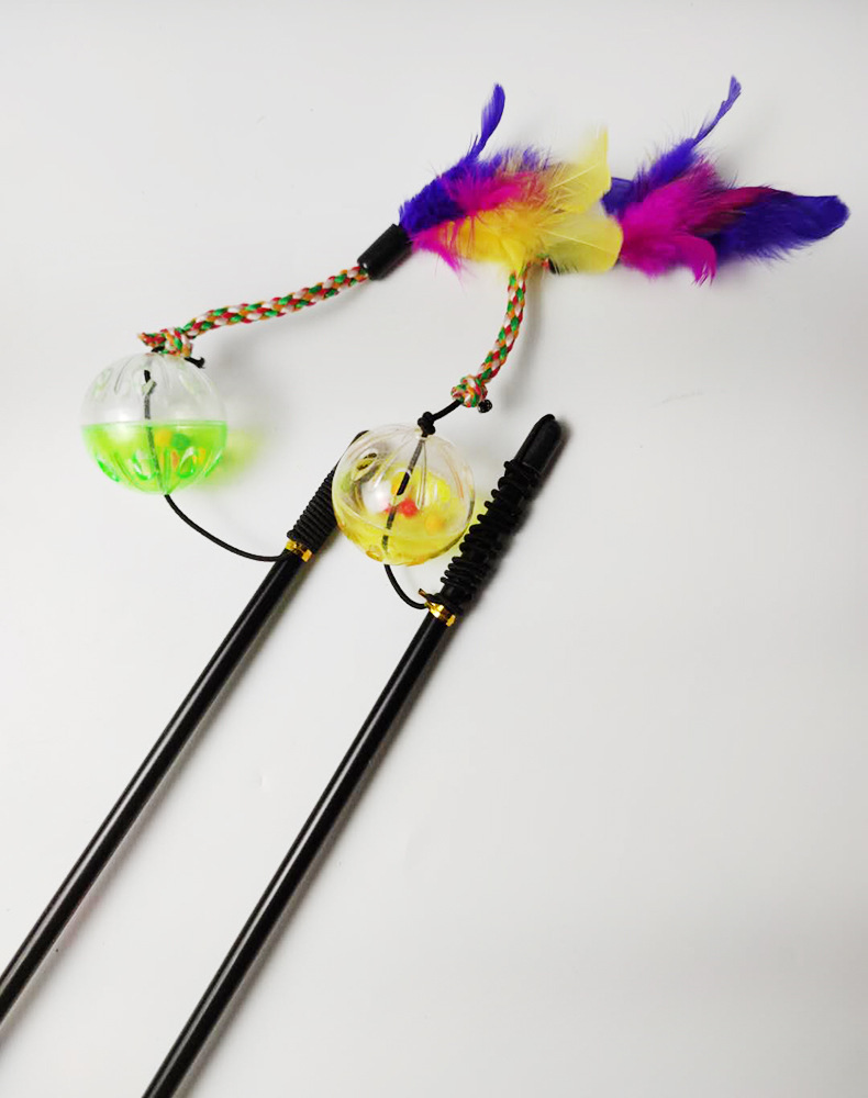 Colorful feather bell cat toys, plastic hollow bell balls, fishing rods, cat toys, pet interactive cat toys Specification image