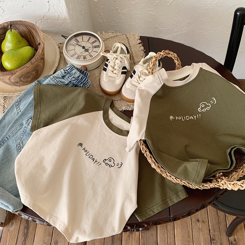 Boys' short-sleeved T-shirt, children's summer collection 2024 new style, cool half-sleeved, spring and autumn short-sleeved base, children's color combination Application Scenario