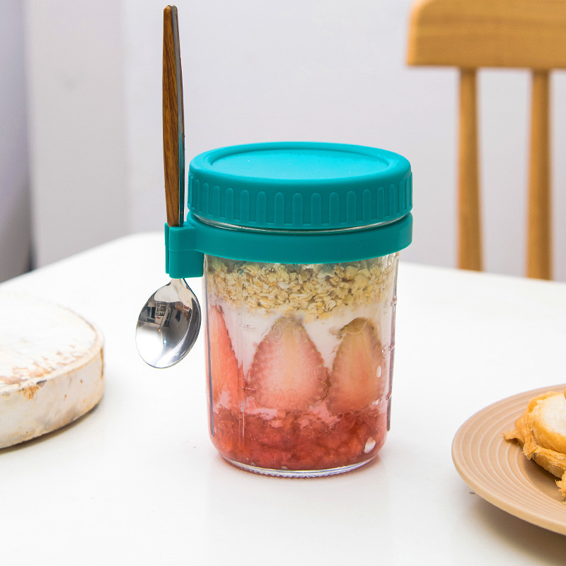 Overnight Oat Cup Glass With Lid With Spoon Seal Light Breakfast Cup Portable Milk Salad Yogurt Cup details Picture
