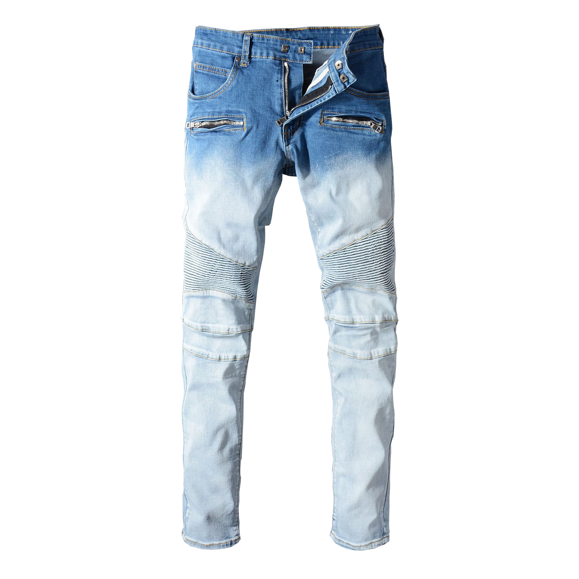 Xiaodan Customized foreign trade men's jeans, men's American motorcycle, high street motorcycle, light blue slimming small feet, 1074 full figure