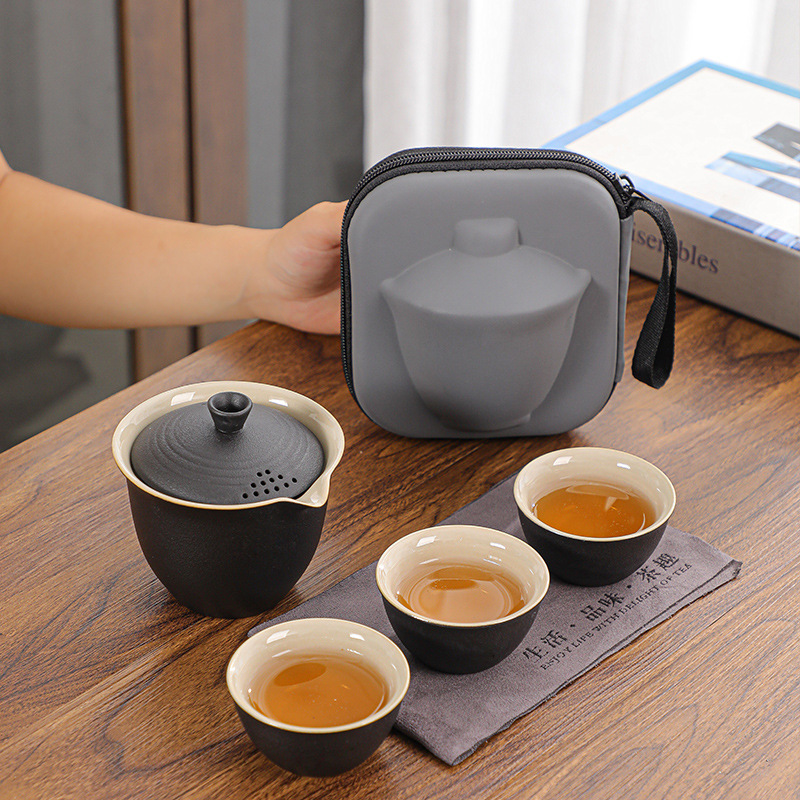 厂家旅行茶具快客杯一壶三杯便携式盖碗小套户外功夫套装泡茶礼品图