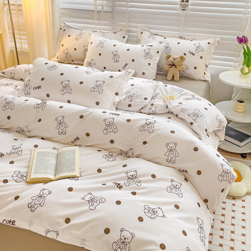 Small fresh washed cotton four-piece bed linen set Korean princess floral girl dormitory three-piece set Application Scenario
