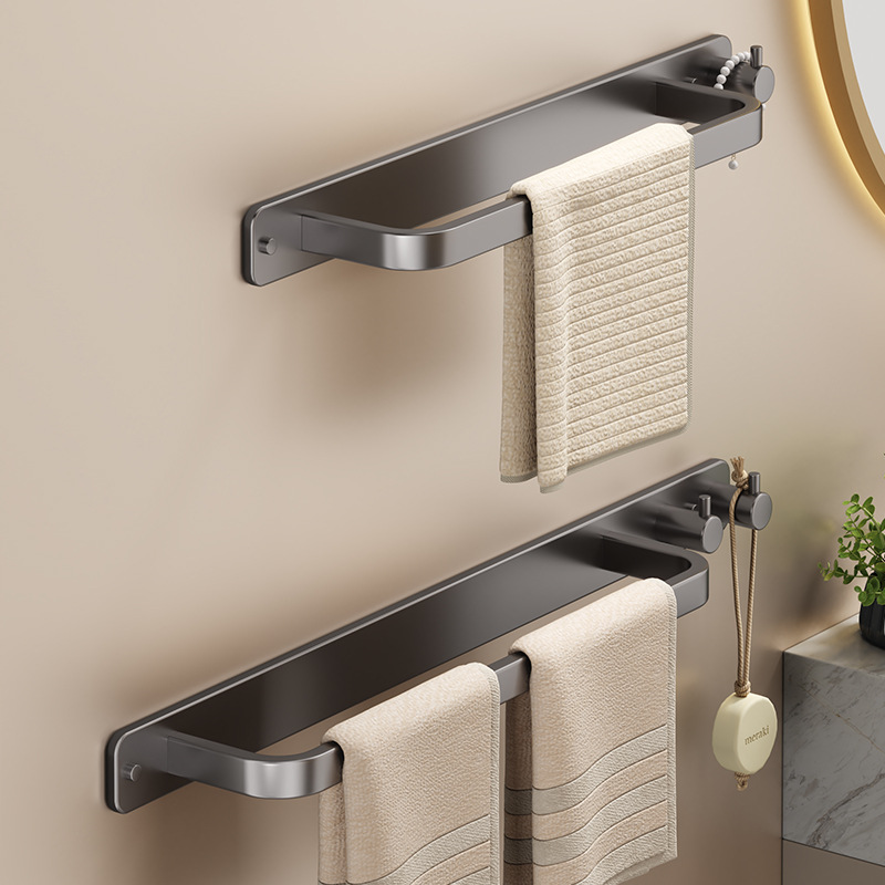 Non-perforated towel bar, space aluminum multi-functional towel rack, bathroom wall-mounted towel hanging bar, storage hanging rack details Picture