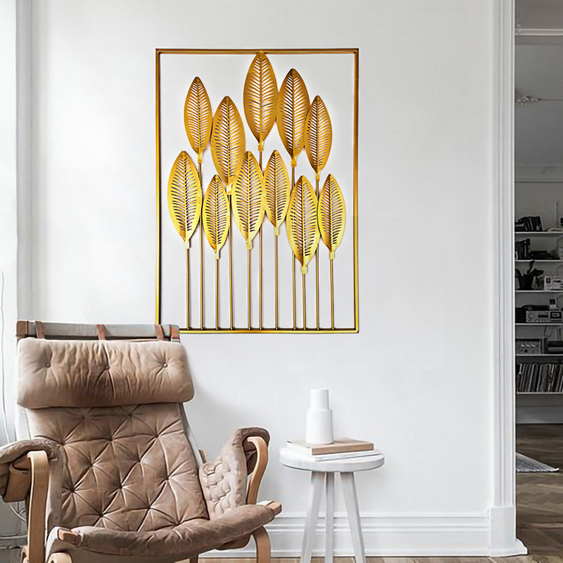 【批发】长方形金色树叶轻奢客厅餐厅玄关书房装饰画框壁挂墙饰图