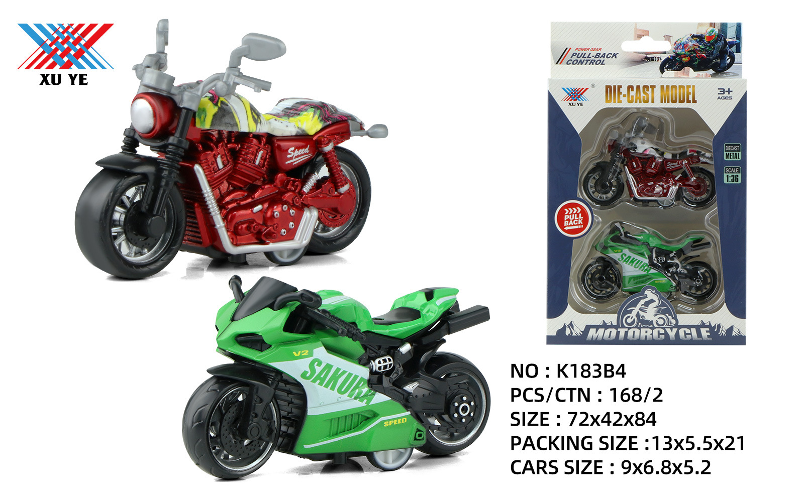 1:36 Alloy Pull-Back Motorcycle Harley Ducati (2 Boxes) Car Model Boy Girl Birthday details Picture