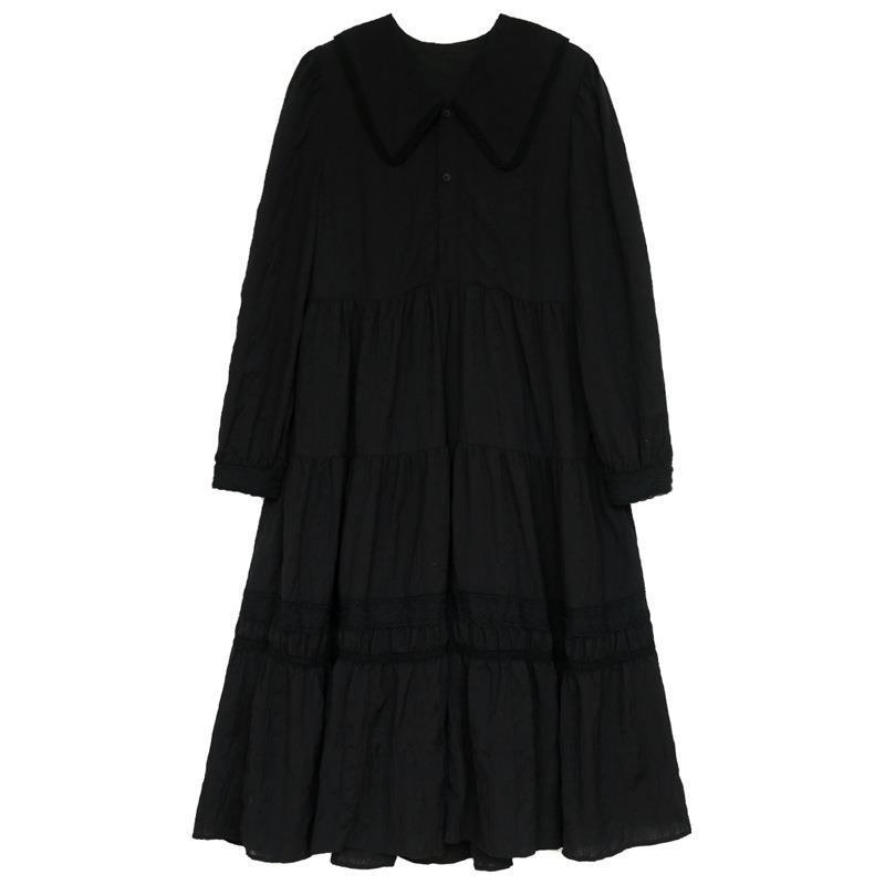 This is a white, fairy-like dress with a texture and a college style from Xuzhou Heavy Industry. It features a Japanese-style large lapel, high waist, loose and knee-length long dress that looks old Item Picture