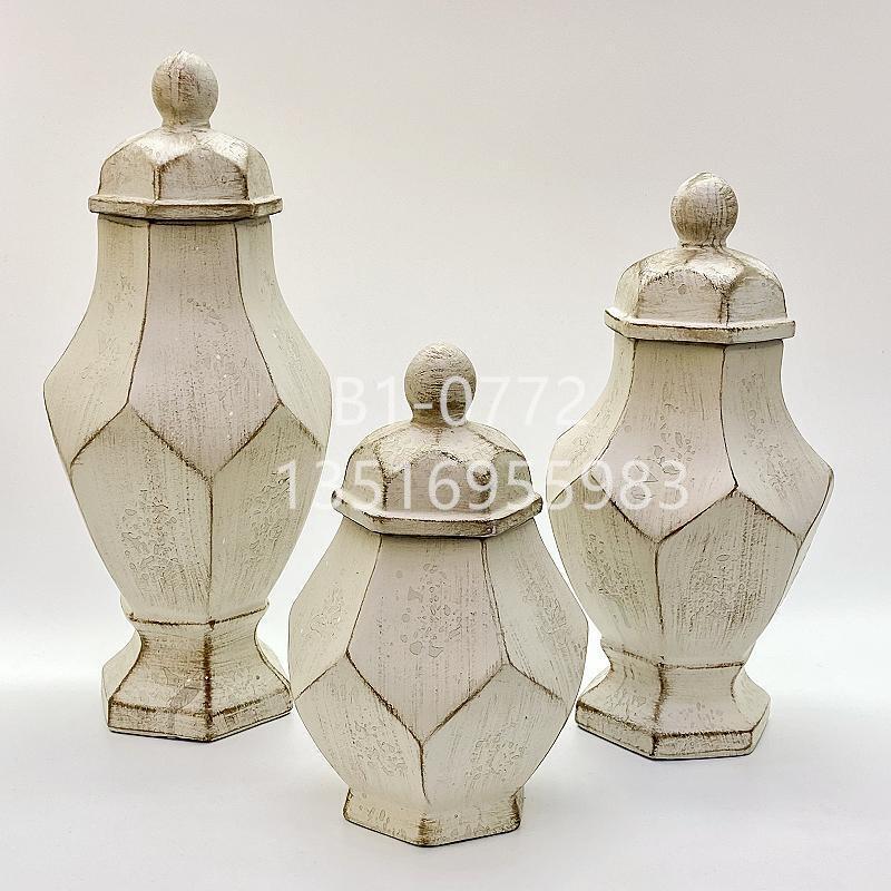 American country retro metal white ceramic vase decoration hand-painted storage jar ornament jar Golden castle vase details Picture