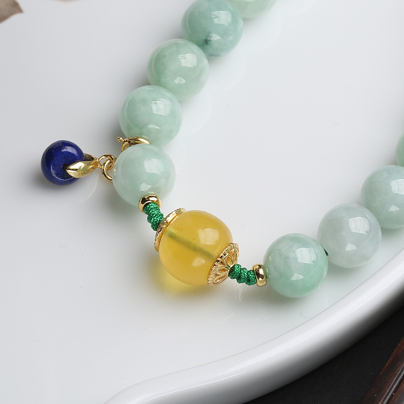 Natural jade bracelet, amber, auspicious cloud lapis lazuli small drop slip bracelet, women's retro ethnic style hand-woven jewelry details Picture
