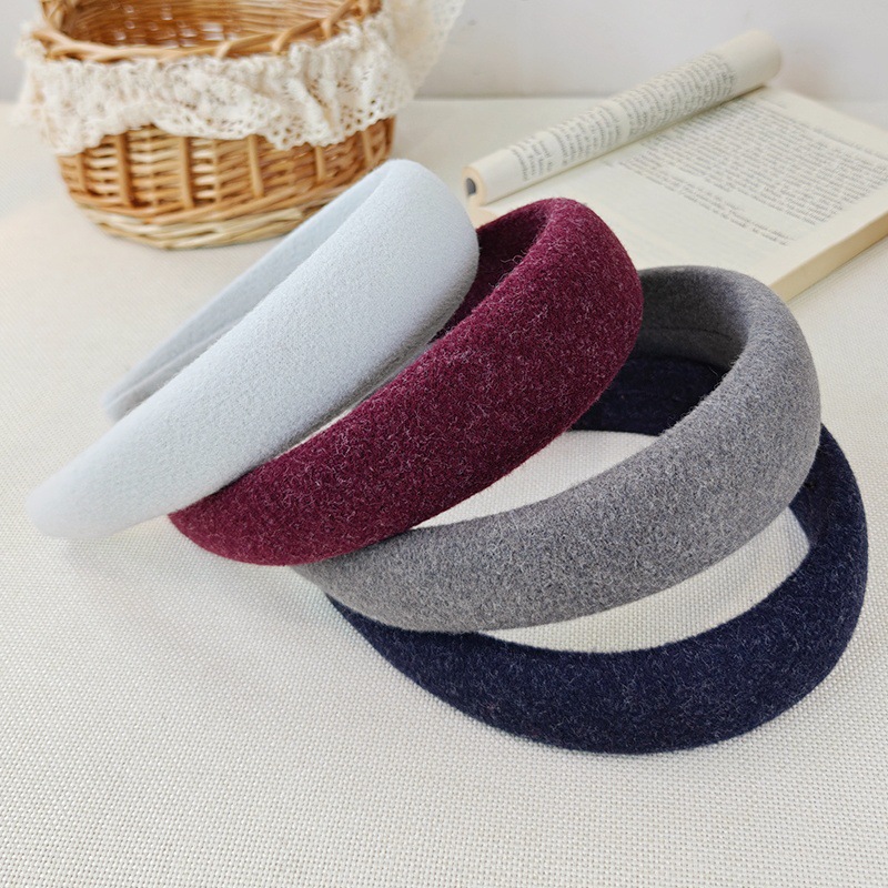 New autumn and winter woolen sponge hair band for women, solid color, versatile, pressure hair band, high top of the head, personalized and fashionable hair clip headwear