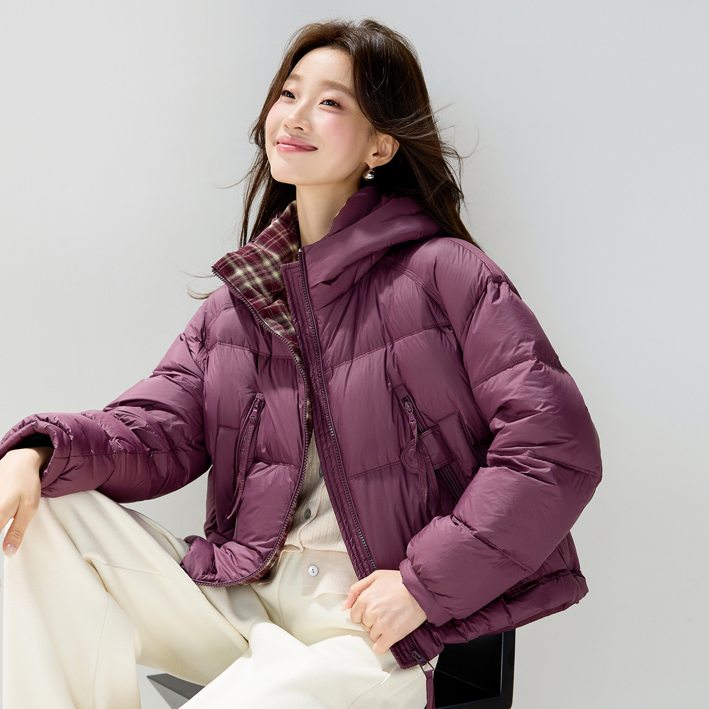 Casual hooded short 90mm white duck down jacket for women, thick, warm, loose, versatile, fashionable and stylish coat for winter details Picture