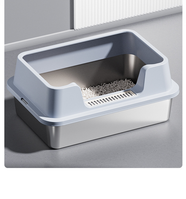 不锈钢猫砂盆开放式猫砂盆高围栏超大号防外溅加深半封闭猫厕所详情10