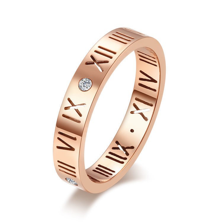 Live-streaming best-selling fashionable Roman rings, rose gold couple hollow rings, titanium steel non-fading hollow rings Item Picture