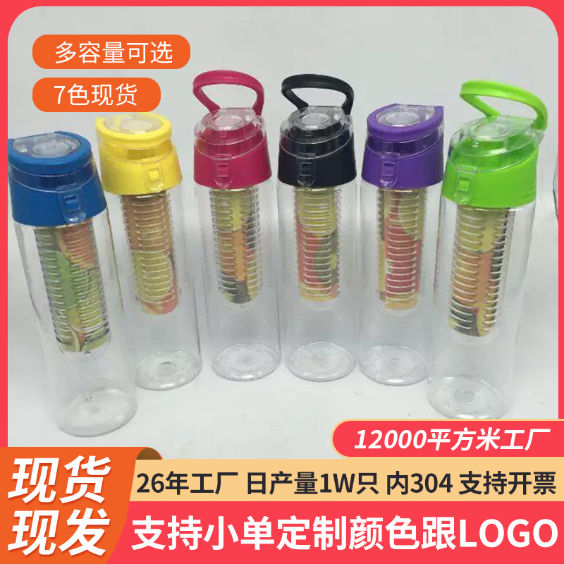 跨境亚马逊运动创意户外水果彩色透明刻度少女大容便携水杯塑料杯