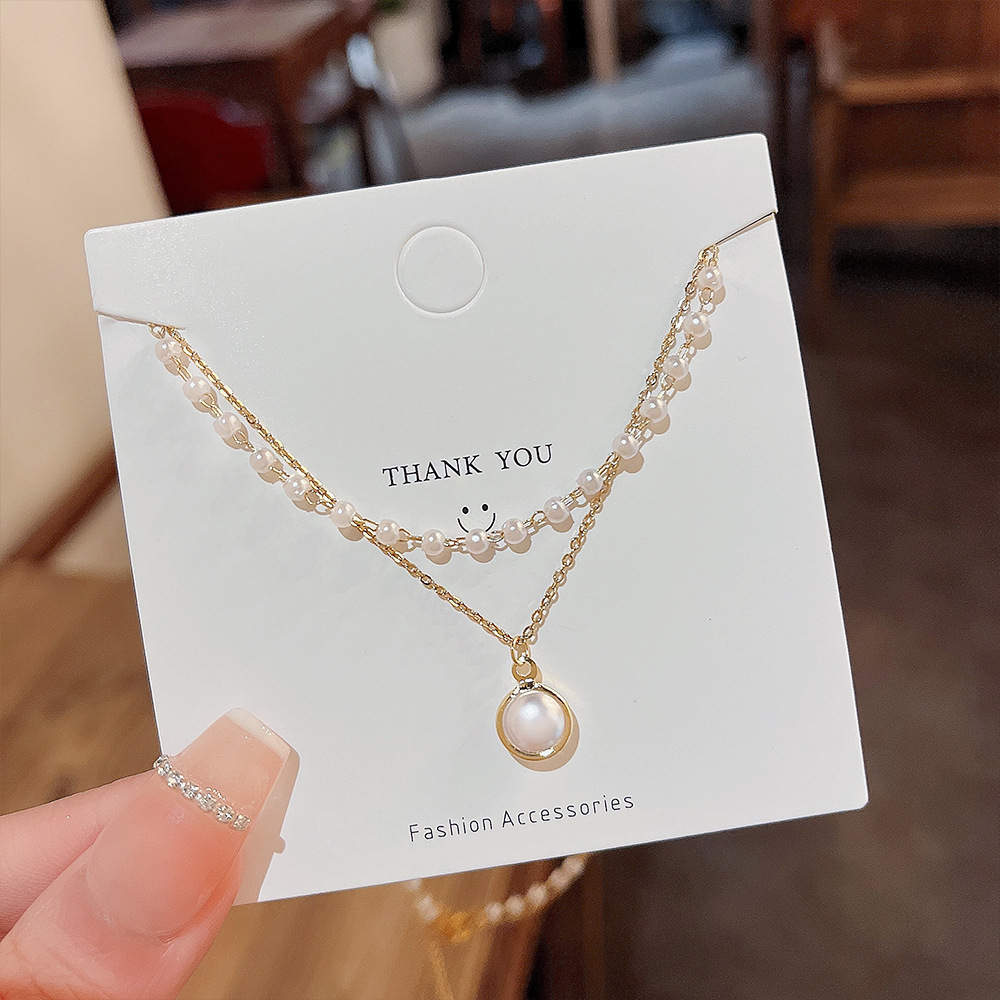 Light Luxury Niche Double Pearl Necklace Sweet Ins Wind Net Red Collarbone Chain Advanced Sense New Fairy Neck Chain Female details Picture
