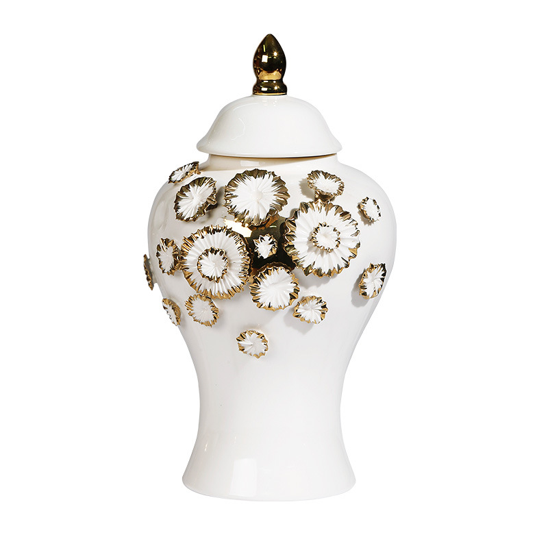 陶瓷新款电镀贴花金色将军罐  欧式花插花瓶工艺品摆件装饰储物罐