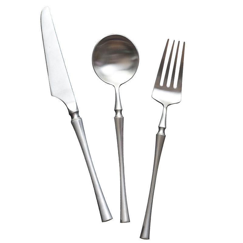 Silver Sable 304 Small Waist Stainless Steel Knife, Fork And Spoon Electroplated Pink Western-Style Tableware Set Streamlined Knife And Fork Item Picture