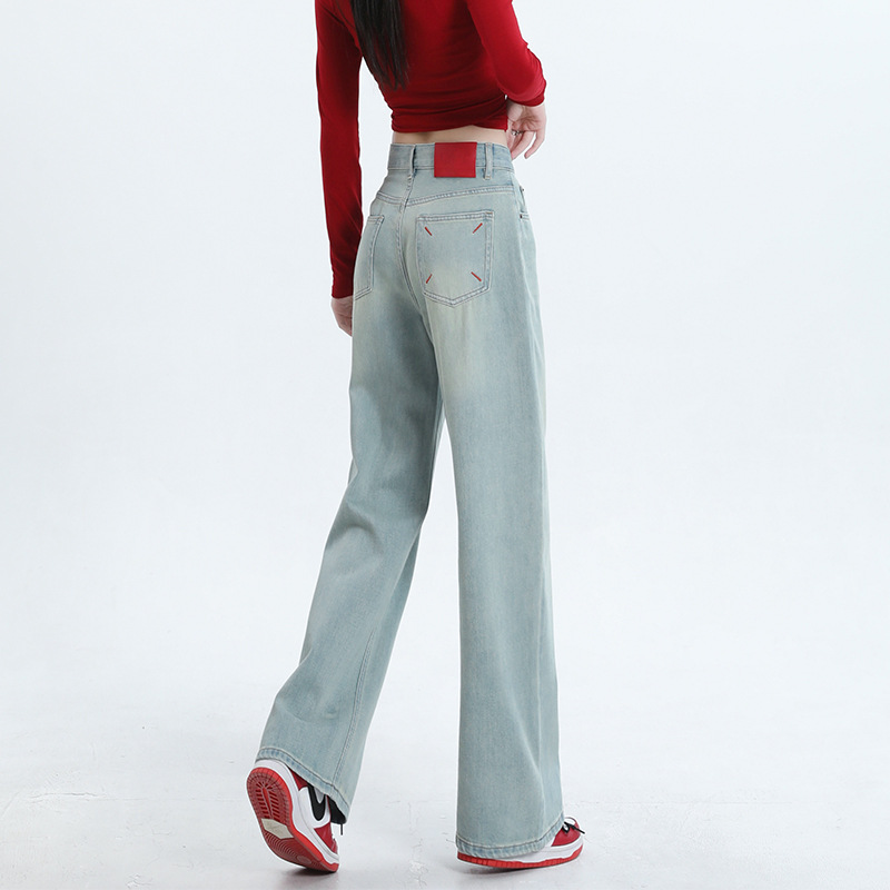 Narrow Version Of Wide Leg Jeans Women's Summer New High Waist Slimming New Chinese Style Embroidery Straight Leg Casual Pants details Picture