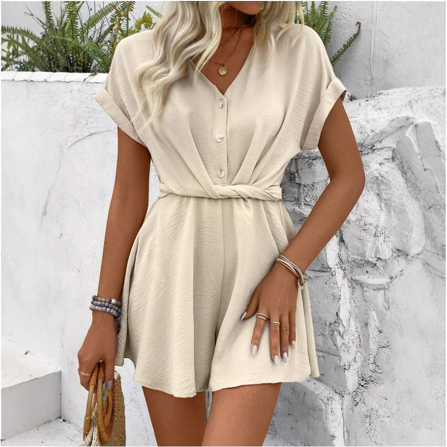 New cross-border women's Batwing sleeve twisty one-piece shorts in 2025 Application Scenario