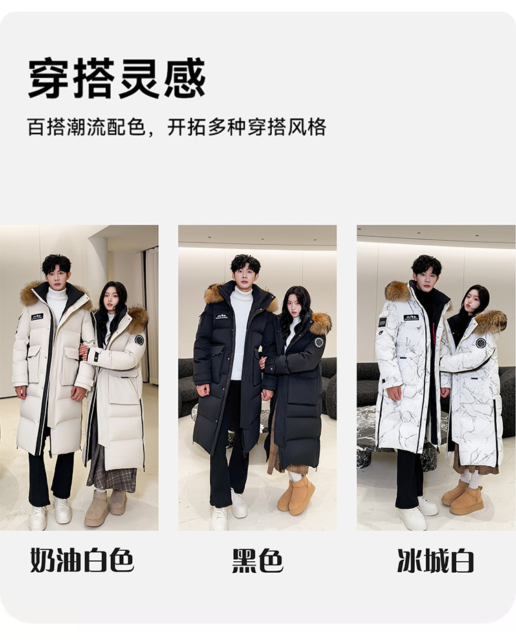 558g超厚鹅绒服女羽绒服长款过膝东北极寒工装毛领派克外套男大码详情7