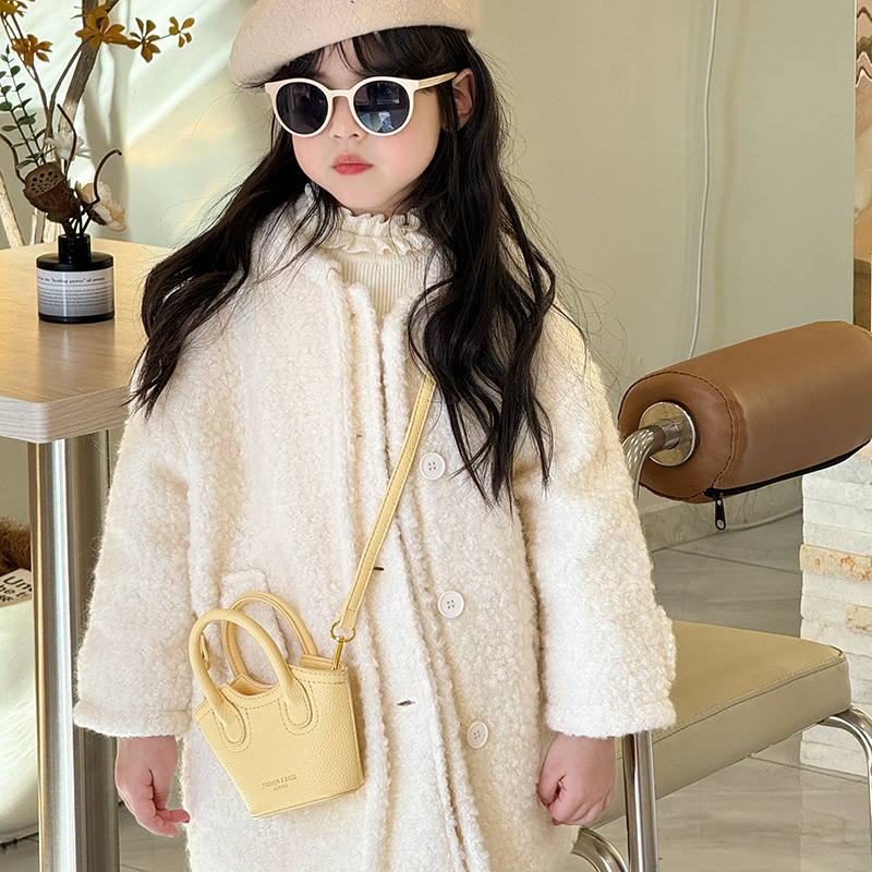 Children's vegetable basket Bag 2025 New Korean style simple solid color crossbody bag for kids, stylish mini girls' handbag details Picture