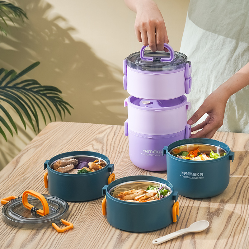 Food-grade stainless steel lunch boxes that can be used in microwave ovens, plastic multi-layered leak-proof and heat-insulating lunch boxes, portable lunch boxes with tableware for serving meals details Picture
