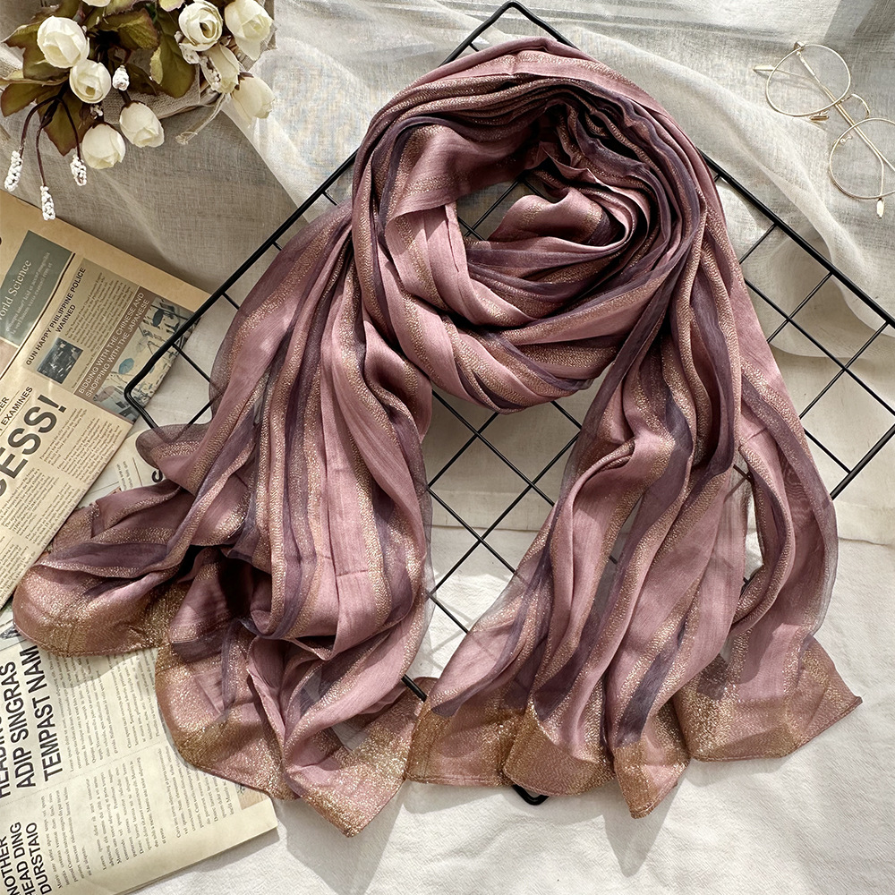Spring/Summer Thin Silk Scarf Senior Sense Women's Scarf Vertical Elegant Shawl Muslim Scarf Gift Box Application Scenario