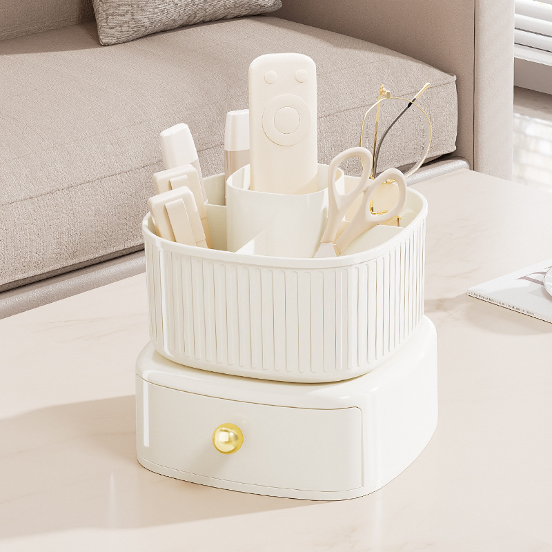Light Luxury Home Desktop High Appearance Horizontal Pen Holder Office Advanced Sense Large Capacity Rotating Plastic Stationery Storage Box Specification drawing
