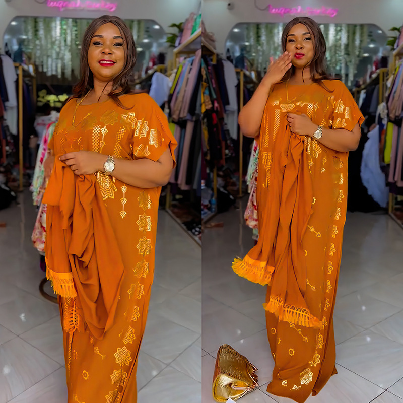 Cross-Border African National Dress Dress Middle Eastern Abaya Robe Imitation Silk Satin Printed Dress 8931# Application Scenario