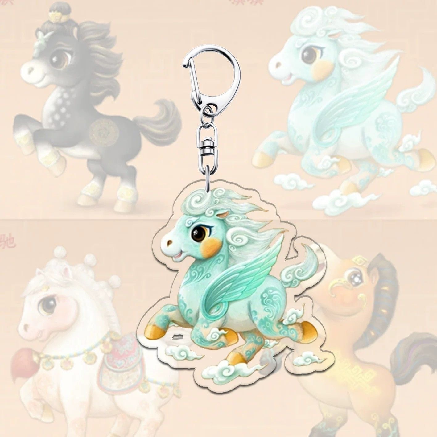 The 2026 new Qiji Galloping Year of the Horse mascot acrylic keychain pendant is a cute animal pendant gift Application Scenario