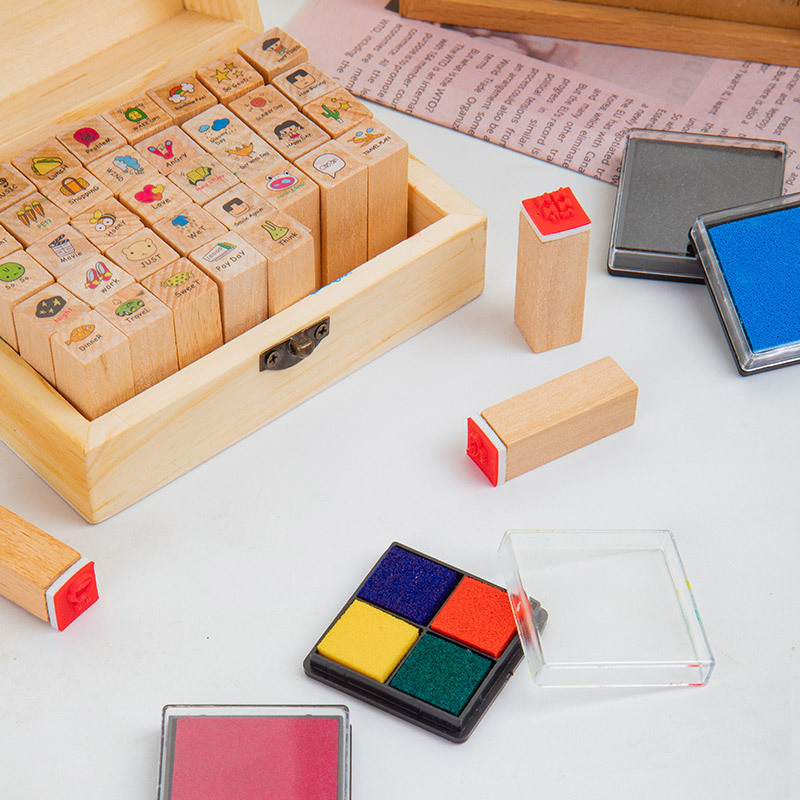 Creative Stationery Happy Life Wooden Box Diary Seal Ledger Album Diary Decoration Set 40 Pieces details Picture