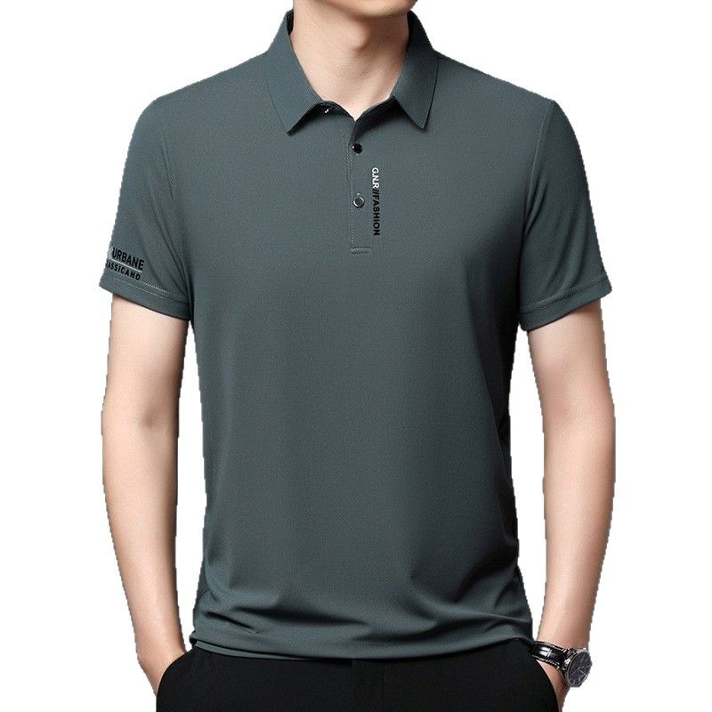 This is a new summer ice silk short-sleeved men's T-shirt with a lapel, versatile for business use, cool and fashionable, and trendy printed casual men's T-shirt Item Picture