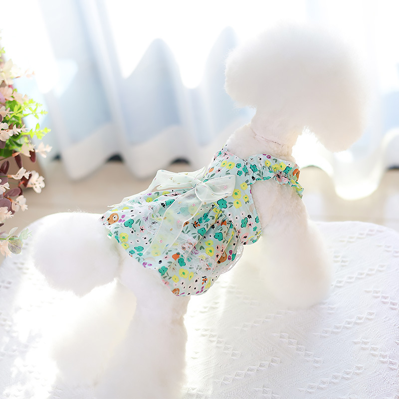 Summer new pet dress, cute halter thin dog dress, lace bow princess cat clothing