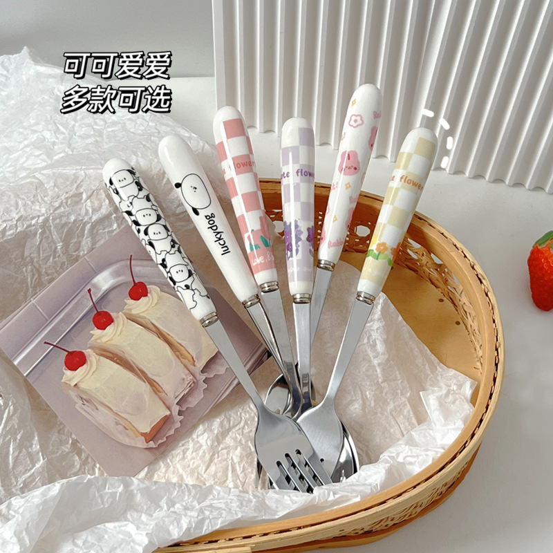 Chopsticks Spoon Set One Person With Fork Tableware Portable Chopsticks Single Set Cute Stainless Steel Tableware Chopsticks Spoon Set Item Picture