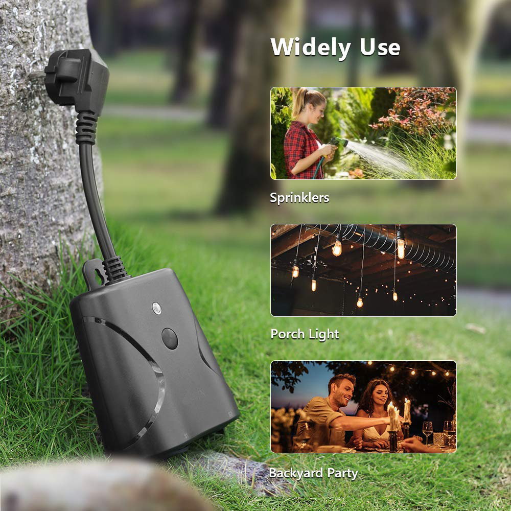 Outdoor smart power socket, garden plug with dual sockets, graffiti remote control, timed on/off, European standard power strip details Picture