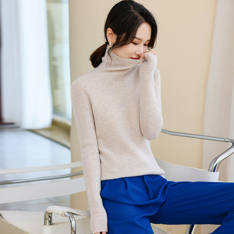 First Slim-Fit 100 Pure Wool Sweater Female 2022 Autumn And Winter New Pure Color Thin High Elastic Pure Wool Base Shirt Application Scenario