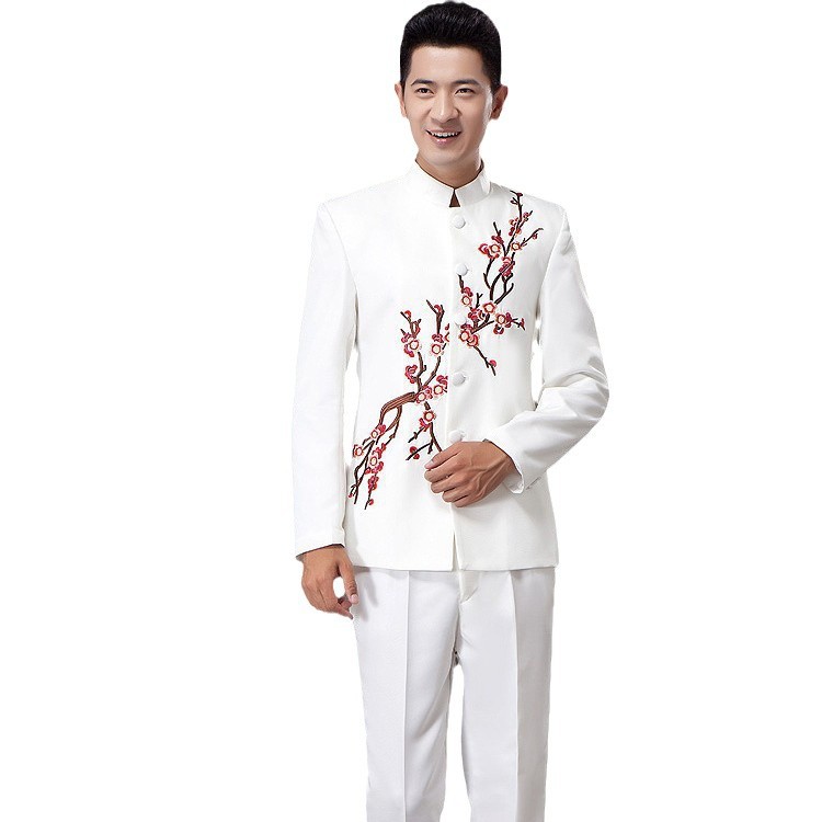 The new national trend May 4th Zhongshan suit, computer-embroidered Tang suit, male chorus host chorus suit with embroidered dragon and blue and white porcelain Item Picture