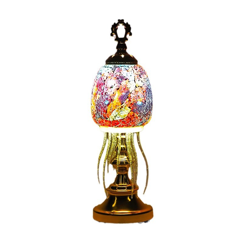 Mediterranean retro romantic bedroom headboard, living room bar counter, pure handcrafted Southeast Asian Turkish colored glass table lamp Item Picture