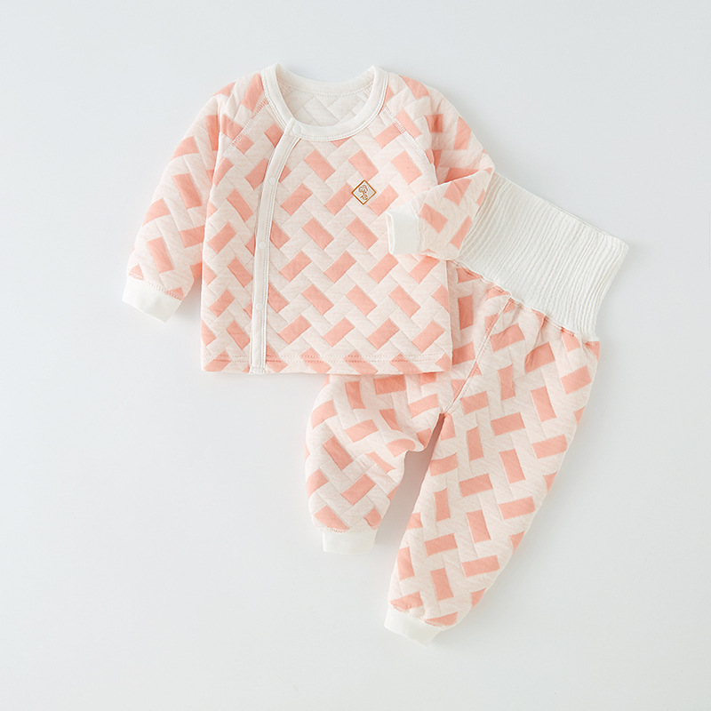Children's thermal underwear set, autumn and winter baby pajamas, pure cotton long Johns and long pants, high-waisted belly protection baby girls' home wear details Picture