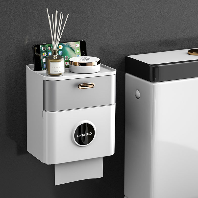 Toilet Tissue Box Toilet Storage Shelf Waterproof Toilet Paper Box Washroom Perforation-Free Paper Box Face Towel Storage