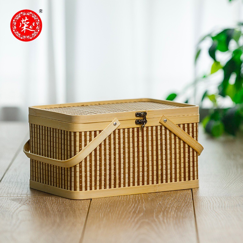 Bamboo Basket Square Zongzi Egg Basket Bamboo New Year Gift Storage Basket Gift Box Egg Basket Storage Basket Specification drawing