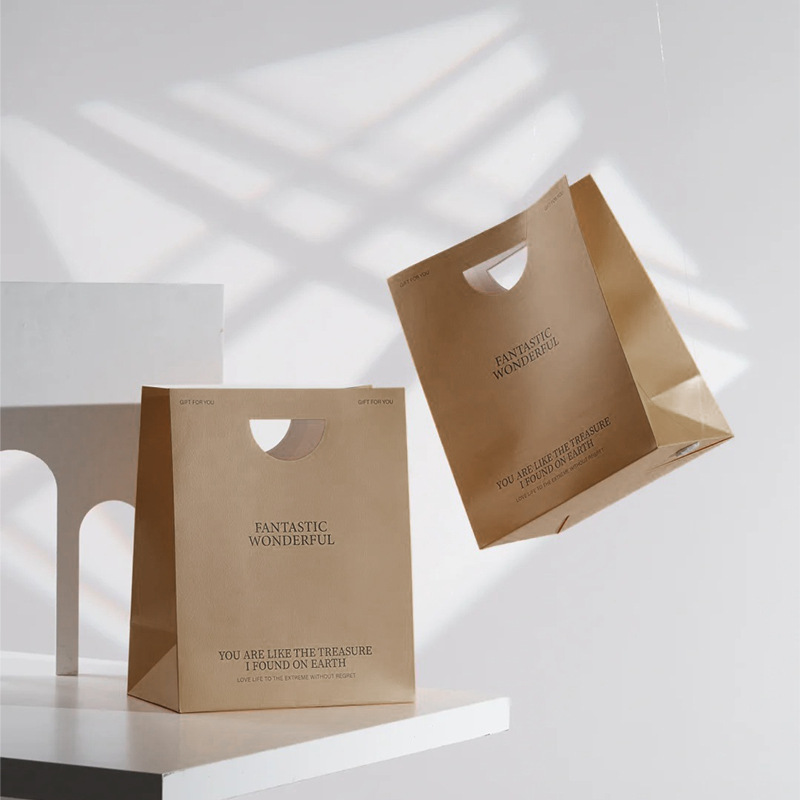 Customized high-end perforated gift bags, handbags, clothing store shopping bags, cosmetic kraft white card paper bags details Picture