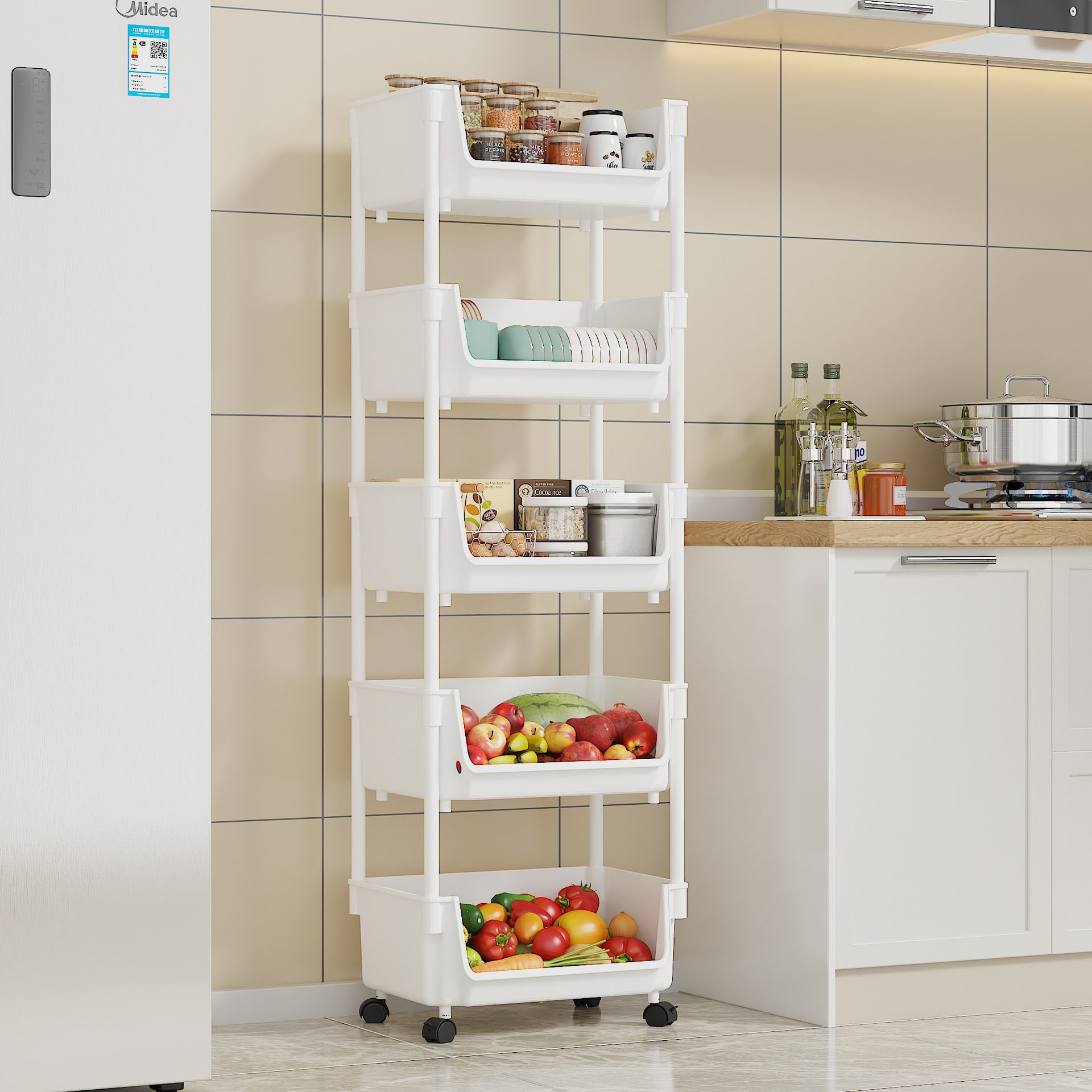 New cross-border best-selling small trolley storage rack, multi-layer large-capacity kitchen and bedroom storage rack, plastic wheeled mobile details Picture