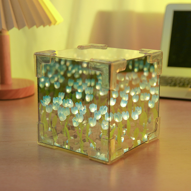 On The Same Day, The Same Day, The Flower Sea Rubik's Cube Tulip Three-Dimensional Night Light Handmade Diy Material Package To Send Girlfriends Gifts details Picture