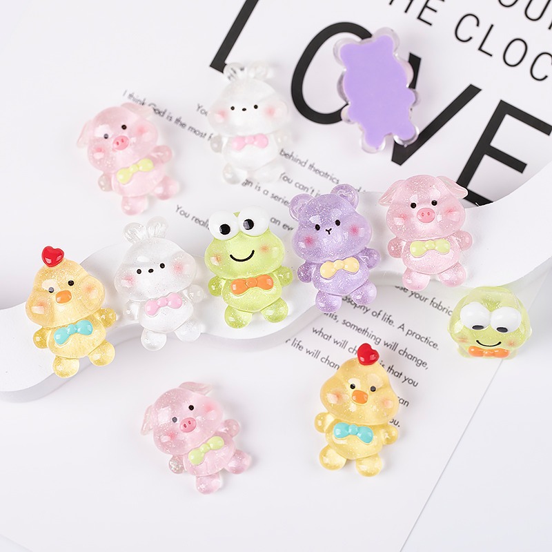 Resin accessories, cartoon glitter, ice-transparent animal diy cream glue, phone case patches, children's hair accessory decorative materials Specification image