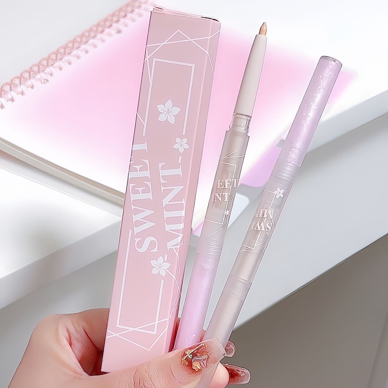 Sweet Mint Double Head Liquid Silkworm Eyeshadow Pen Pearl Glitter Matte Brightening Silkworm Eyeshadow 2 In 1 Specification drawing